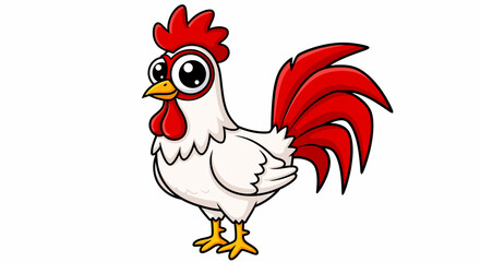 Cartoon Rooster with Big Eyes and Red Crest, Standing Pose