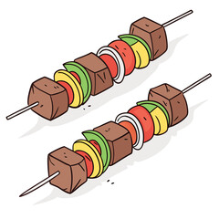 Meat vegetable skewers food cooking