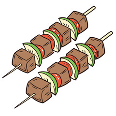 Brown meat and vegetable skewers beef tomato