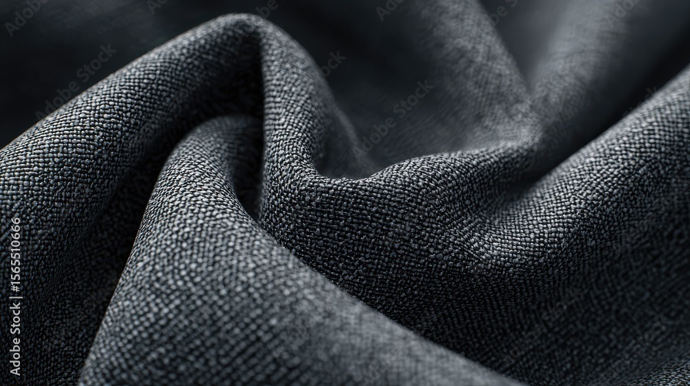 Poster a close-up view of a dark gray fabric with a textured weave.