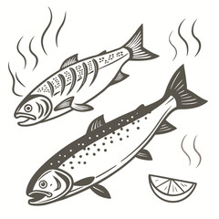 Fresh fish with lemon and steam salmon trout