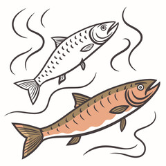 Salmon fish swimming with steam aquatic seafood