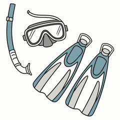 Snorkel mask and fins for swimming diving