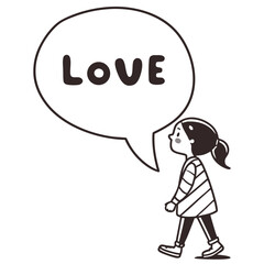 Girl walking with love speech bubble cartoon