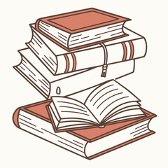 Stacked open and closed books reading literature