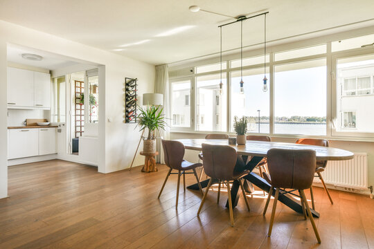 Bright and Modern Dining Room with River View
