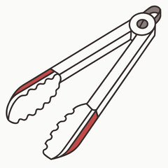 Silver kitchen tongs with red accents serving tongs
