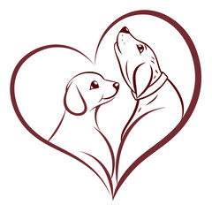 Two dogs in a heart outline love