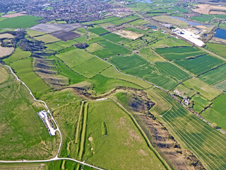 Aerial view of Bratton Camp iron age fort in Wiltshire