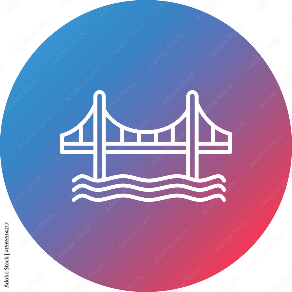 Poster golden gate bridge line gradient circle background icon