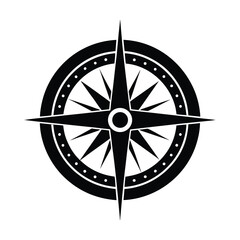Detailed nautical compass black and white silhouette vector illustration