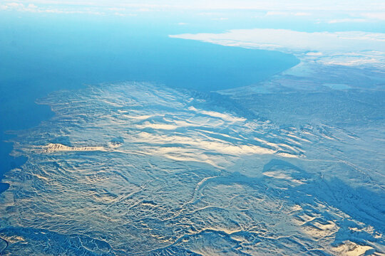 Aerial view of Greenland in winter