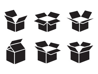 Six Open Cardboard Boxes Icons Set