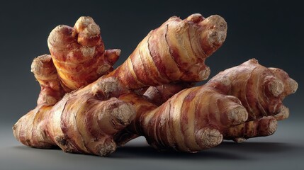 Vibrant ginger root, knobbly texture, isolated , stock photo, closeup