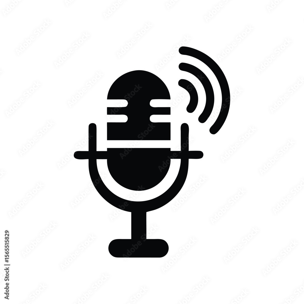 Poster vector microphone icon on internet button symbolizing wireless audio communication technology a mini
