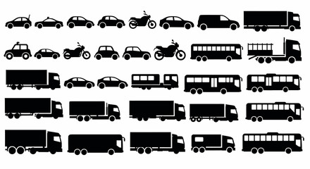 Collection of Black Silhouettes: Cars, Buses, Motorcycles, and Trucks © progoz