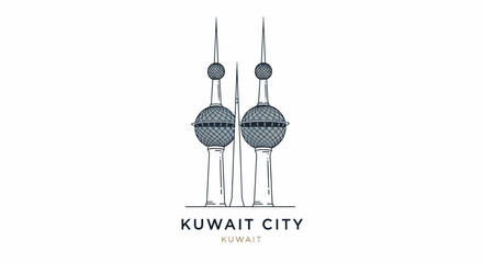 Kuwait Towers Line Art: Iconic Landmark in Minimalist Style