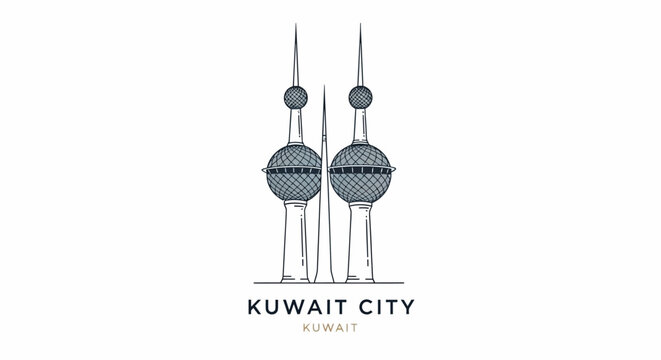 Kuwait Towers Line Art: Iconic Landmark in Minimalist Style
