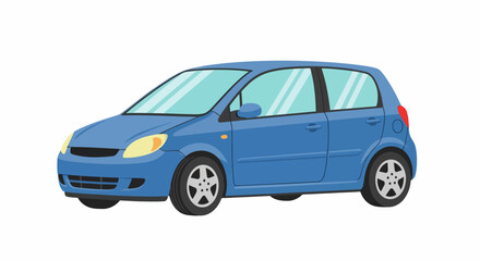 Compact Blue Hatchback Car, Side View Illustration