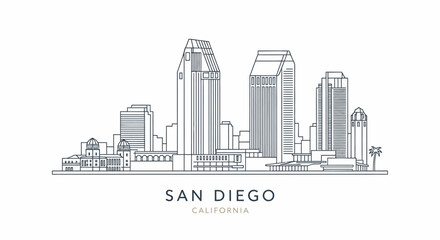 Fototapeta premium Line Art Illustration of San Diego Skyline, California