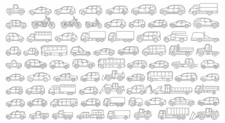 Outline Illustrations of Various Vehicles in Profile View