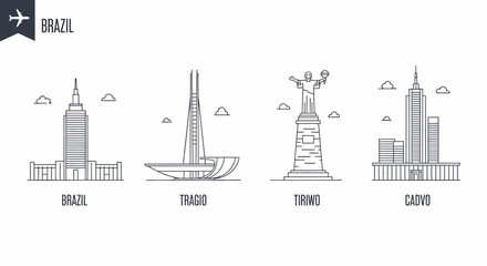 Brazil Landmarks Line Art: Buildings, Monument, and Structure Icons