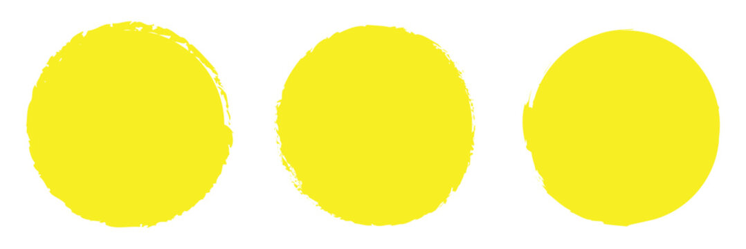 Brush yellow stroke circle frame, hand drawn rough scribble texture effect yellow circle, grunge crayon stamp. vector brush strokes circles of paint .