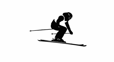 Alpine Skier Mid-Air Silhouette Vector – Winter Sports, Ski Jump, and Extreme Action Concepts