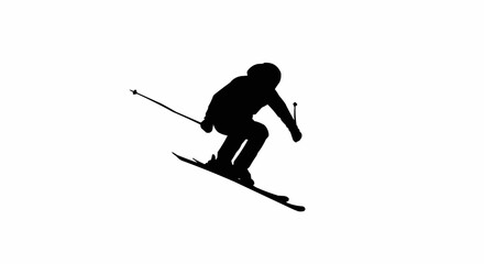 Alpine Skier Mid-Air Silhouette Vector – Winter Sports, Ski Jump, and Extreme Action Concepts