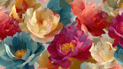 Abstract floral in seamless pattern background. Colorful flowers, flower petals, blooms, roses on wallpaper. Blossom fabric pattern with watercolor texture for banner, prints, packaging., no logos, n