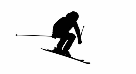 Alpine Skier Mid-Air Silhouette Vector – Winter Sports, Ski Jump, and Extreme Action Concepts