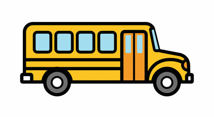 Side View of a Cartoon Yellow School Bus with Light Blue Windows