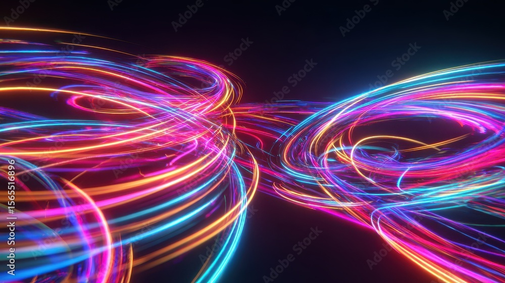 Poster a vibrant display of colorful neon lights swirling in dynamic patterns, creating a mesmerizing and e