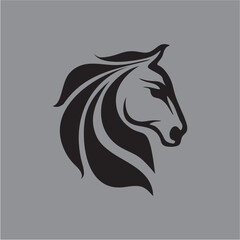 Elegant Silhouette of a Majestic Horse with Flowing Mane on Gray Background

