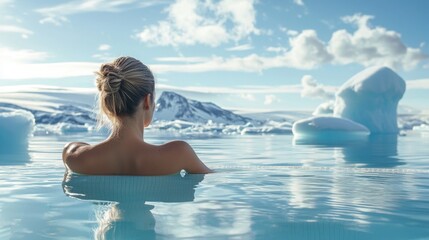 Serene Glacial Retreat: Peaceful Winter Landscape with Icebergs and Tranquil Waters