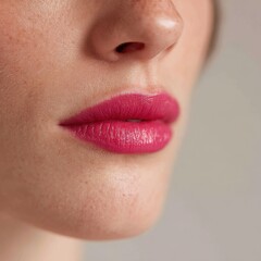 Obraz premium Vibrant Pink Luscious Lips and Soft Skin in Makeup Artistry Close-Up