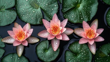 Pink lotus flowers on dark water