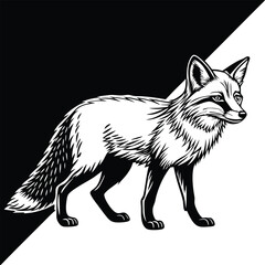 Fototapeta premium Black and White Fox Profile Illustration animal wildlife 1