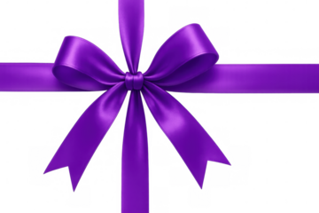 Shiny purple bow and ribbon creating a decorative element, perfect for embellishing gifts, cards, or designs, with transparent background
