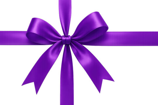 Shiny purple bow and ribbon creating a decorative element, perfect for embellishing gifts, cards, or designs, with transparent background