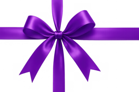 Shiny purple bow and ribbon creating a decorative element, perfect for embellishing gifts, cards, or designs, with transparent background