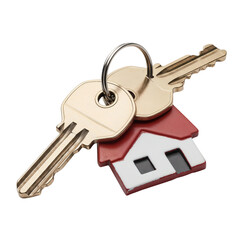 Keys to a new apartment on house-shaped keychain with keyring  