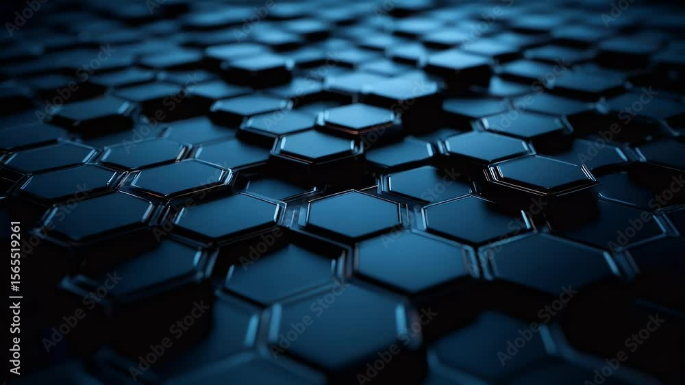Poster abstract blue hexagonal structure with depth of field effect creating futuristic and technological v