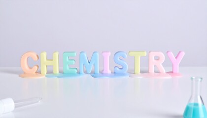 Word &ldquo;CHEMISTRY&rdquo;, Lab Elements &ndash; Minimal 3D Science Concept