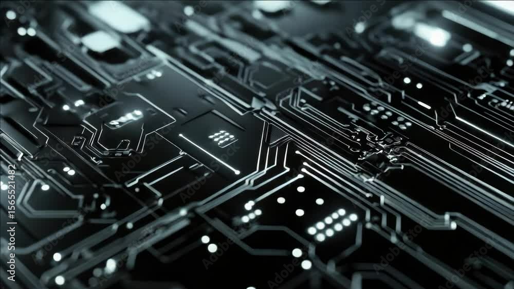 Poster close-up of silicon computer chip with circuit lines