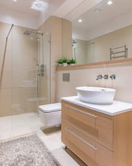 Modern bathroom interior in minimal scandinavian style, 3d render