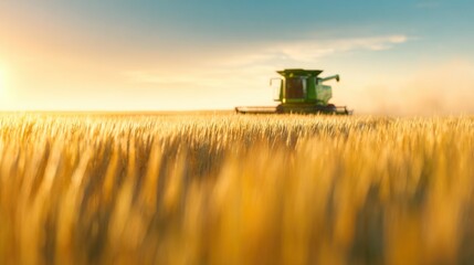 Fototapeta premium Combine Harvester in Wheat Field