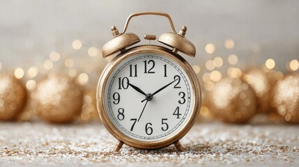 Vintage Alarm Clock on Glitter Background