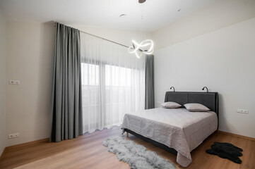 Modern luxury bedroom interior in minimal scandinavian style, 3d render