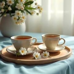 Fototapeta premium cup of tea and flowers